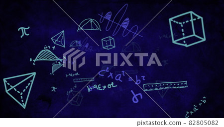 Mathematical equations and diagrams against blue background 82805082