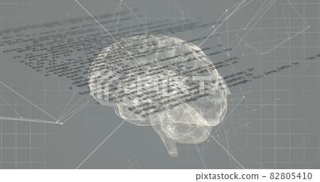 Image of data processing and network of connections with human brain spinning Image of data processing and network of connections with human brain spinning 82805410