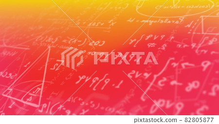 Mathematical diagrams and equations moving against orange and yellow gradient background Mathematical diagrams and equations moving against orange and yellow gradient background 82805877
