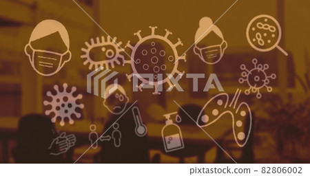 Coronavirus concept icons against empty office Coronavirus concept icons against empty office 82806002