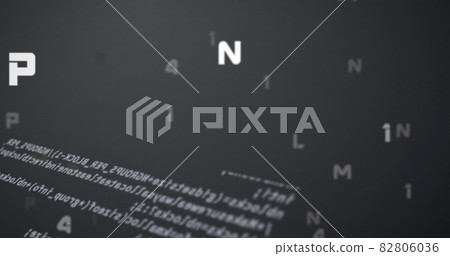 Digital image of multiple changing numbers and alphabets against data processing on grey backgro Digital image of multiple changing numbers and alphabets against data processing on grey backgro 82806036