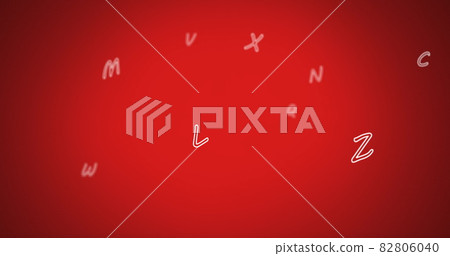 Digital composition of multiple english language alphabets floating against red background 82806040