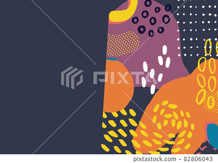 Composition of multiple colourful shapes and spots on purple background Composition of multiple colourful shapes and spots on purple background 82806043