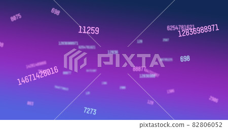 Digital image of multiple changing numbers against purple and blue gradient background Digital image of multiple changing numbers against purple and blue gradient background 82806052