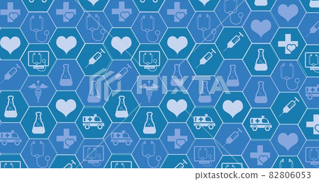 Composition of multiple medical icons on blue background Composition of multiple medical icons on blue background 82806053
