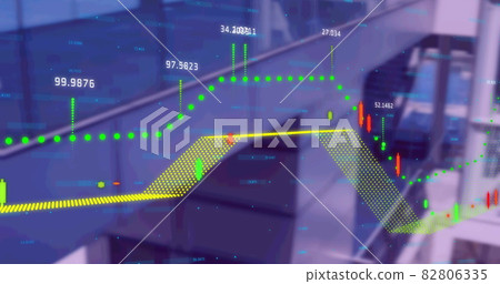 Image of financial data processing over modern building 82806335