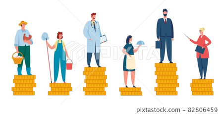 Salary difference, wage gap between rich and poor. People with different incomes, professional income comparison, unequal pay vector concept Salary difference, wage gap between rich and poor. People with different incomes, professional income comparison, unequal pay vector concept 82806459
