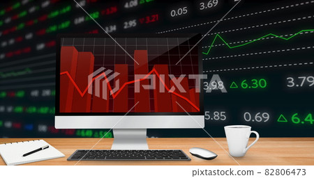 Image of statistics recording on computer screen with financial data processing 82806473