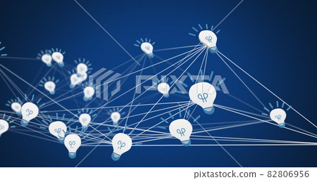 Digital image of network of bulb icons against blue background 82806956