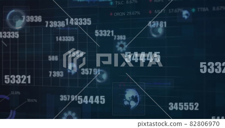 Multiple changing numbers and round scanners against blue background 82806970