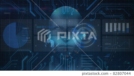 Image of scopes scanning human head over grid Image of scopes scanning human head over grid 82807044
