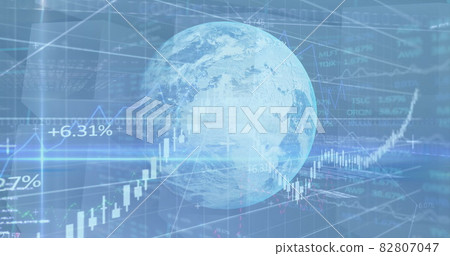 Image of stock market financial data processing over globe Image of stock market financial data processing over globe 82807047