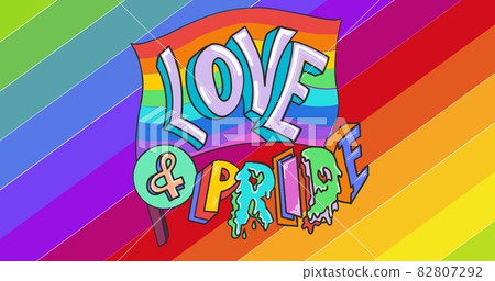 Love and pride text on rainbow flag over... - Stock Illustration ...