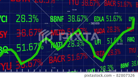 Stock market data and statistical data processing against black background 82807326