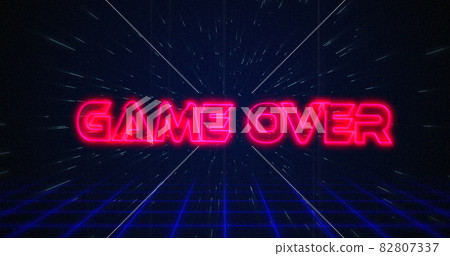 Retro Game over text glitching over blue and red lines on white hyperspace effect Retro Game over text glitching over blue and red lines on white hyperspace effect 82807337