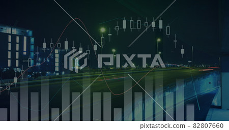 Digital image of financial data processing against night city traffic Digital image of financial data processing against night city traffic 82807660