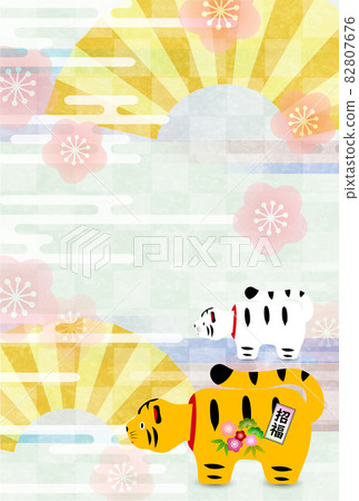 Tiger New Year's card Japanese pattern background Tiger New Year's card Japanese pattern background 82807676
