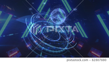 Scope scanning over globe spinning against glowing tunnel Scope scanning over globe spinning against glowing tunnel 82807880