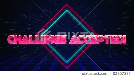 Retro Challenge accepted text glitching over blue and red squares on white hyperspace effect Retro Challenge accepted text glitching over blue and red squares on white hyperspace effect 82807885