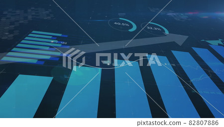 Multiple bubbles floating and changing numbers against financial data processing on blue background Multiple bubbles floating and changing numbers against financial data processing on blue background 82807886
