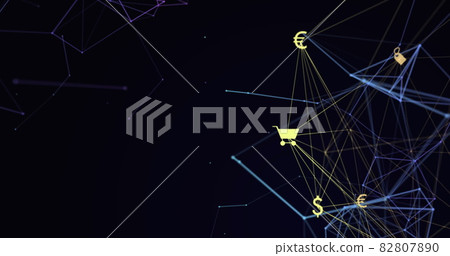 Digital composite image of web of connections with icons against black background Digital composite image of web of connections with icons against black background 82807890
