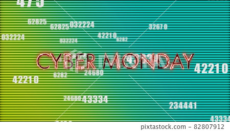 Image of cyber monday text in glowing letters over numbers changing and green neon lines 82807912