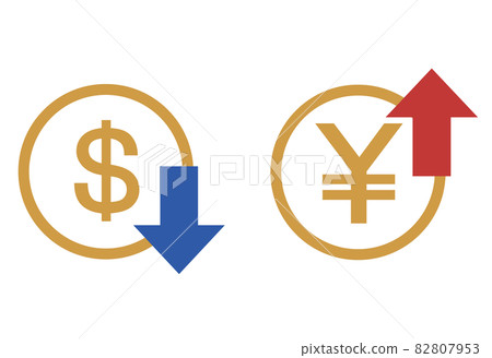 日元和美元匯率箭頭和金錢顯示起起落落 日元和美元匯率箭頭和金錢顯示起起落落 82807953