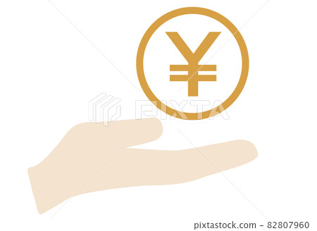 Illustration with Japanese Yen coins drawn on the palm 82807960