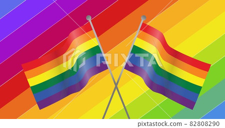 Two rainbow flags over rainbow stripes background 82808290