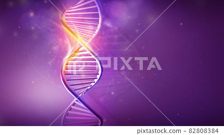DNA helix model on a violet background, 3D render. 82808384