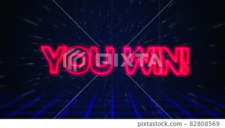 Retro You Win text glitching over blue and red triangles on white hyperspace effect 82808569