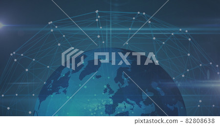 Image of data processing and network of connections over globe 82808638