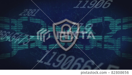 Image of online security padlock and chains with numbers changing 82808656