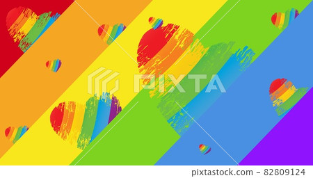 Rainbow hearts over rainbow stripes background 82809124