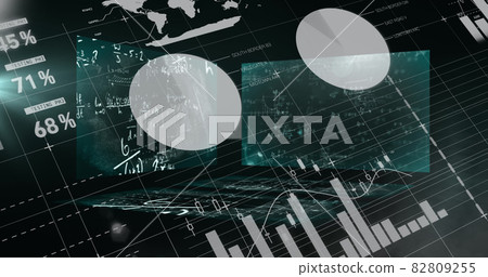 Image of equations moving and statistical information graphs processing on interface 82809255