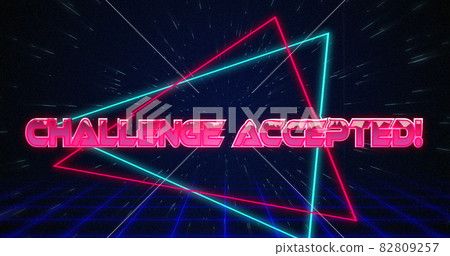 Retro Challenge accepted text glitching over blue and red triangles on white hyperspace effect 82809257