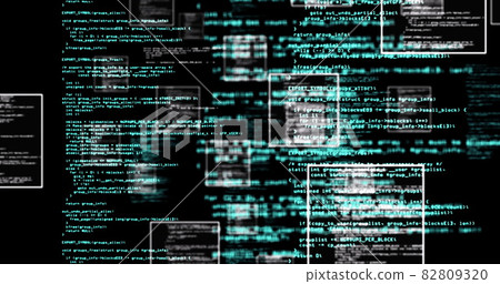 Image of data in floating frames processing on black background 82809320