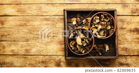 Sliced dried mushrooms,copy space Sliced dried mushrooms,copy space 82809635