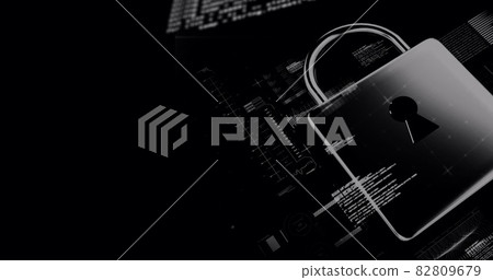 Image of data processing and online security digital padlock on black background Image of data processing and online security digital padlock on black background 82809679