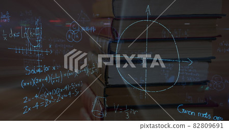 Mathematical equations against stack of books Mathematical equations against stack of books 82809691