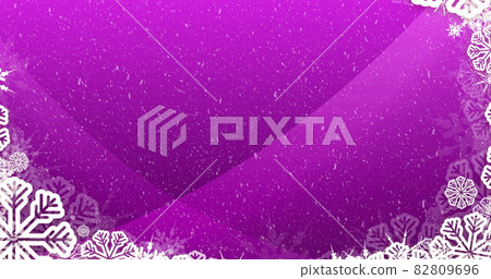 Image of christmas decoration with snow falling on purple Image of christmas decoration with snow falling on purple 82809696