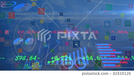 Image of financial data processing over scopes scanning and digital icons Image of financial data processing over scopes scanning and digital icons 82810126