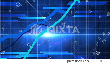 Image of blue lines recording and digital icons on blue background Image of blue lines recording and digital icons on blue background 82810132