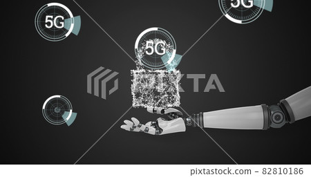Robotic hands holding a virtual lock and shield with 5G in circles 4k Robotic hands holding a virtual lock and shield with 5G in circles 4k 82810186