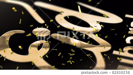 Image of text eid mubarak with mosque, crescent moon symbol and confetti in gold on black Image of text eid mubarak with mosque, crescent moon symbol and confetti in gold on black 82810238