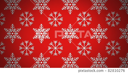 Image of christmas decoration pattern with snowflakes moving in formation on red background Image of christmas decoration pattern with snowflakes moving in formation on red background 82810276