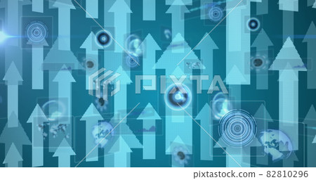 Image of scopes scanning and data processing on screens over arrows pointing up 82810296