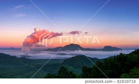 Sea of fog and coal-fired power plant. Sea of fog and coal-fired power plant. 82810718