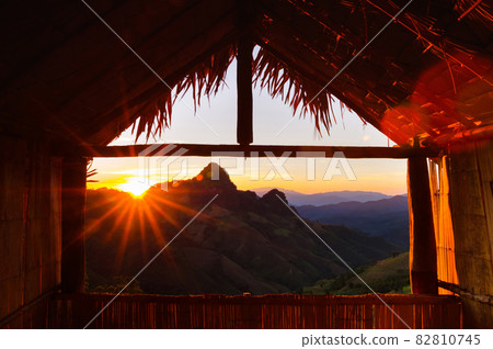 Baan Huai Hee sunset in the hut. 82810745