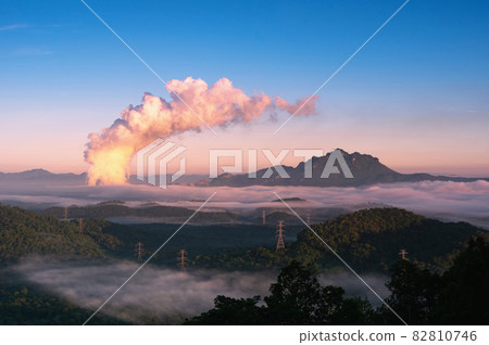Sea of fog and coal-fired power plant. Sea of fog and coal-fired power plant. 82810746